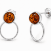 Srebrne kolczyki koła z koniakowym bursztynem Srebrne kolczyki koła z koniakowym bursztynem
